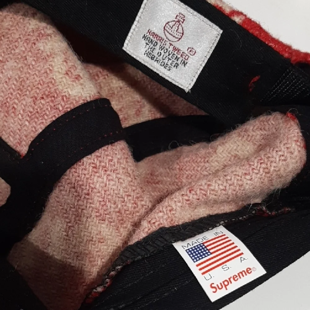 Supreme Red Wool Logo Camp Cap with White All-Over Branding